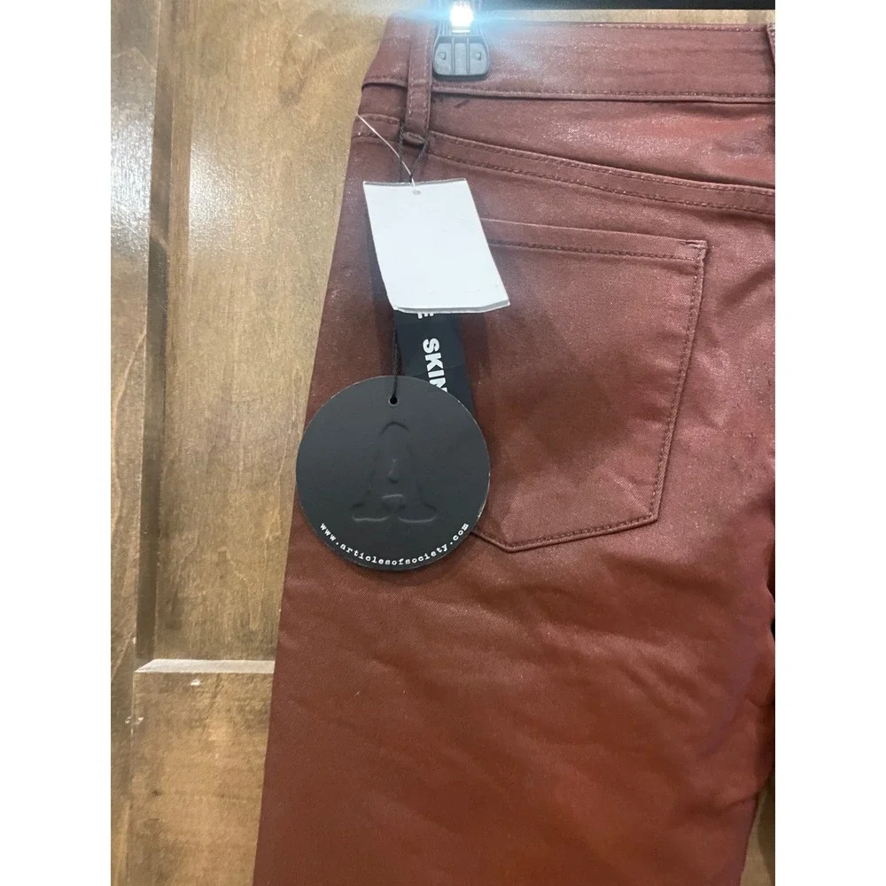 Articles of Society Skinny Coated Jeans‎ Burgundy Raw Hem 5350CT-287 Size 26 NEW
